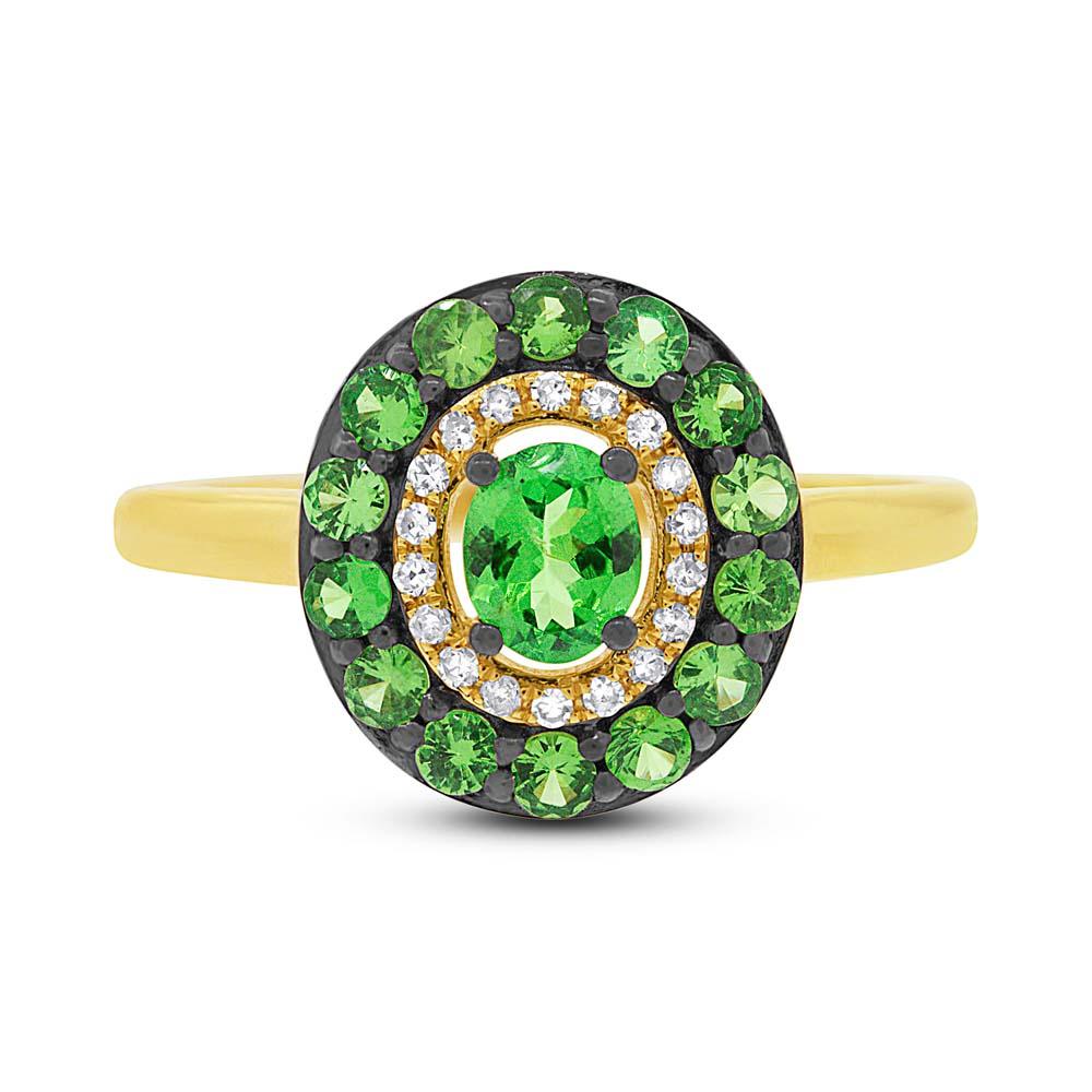 Diamond & 0.84ct Green Garnet 14k Yellow Gold Ring - 0.08ct