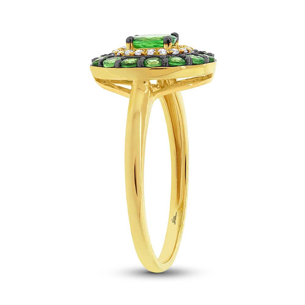 Diamond & 0.84ct Green Garnet 14k Yellow Gold Ring - 0.08ct