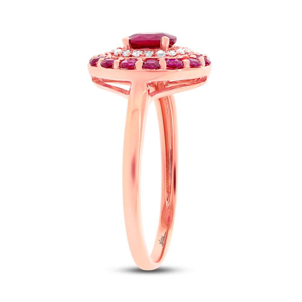 Diamond & 0.99ct Ruby 14k Rose Gold Ring - 0.08ct