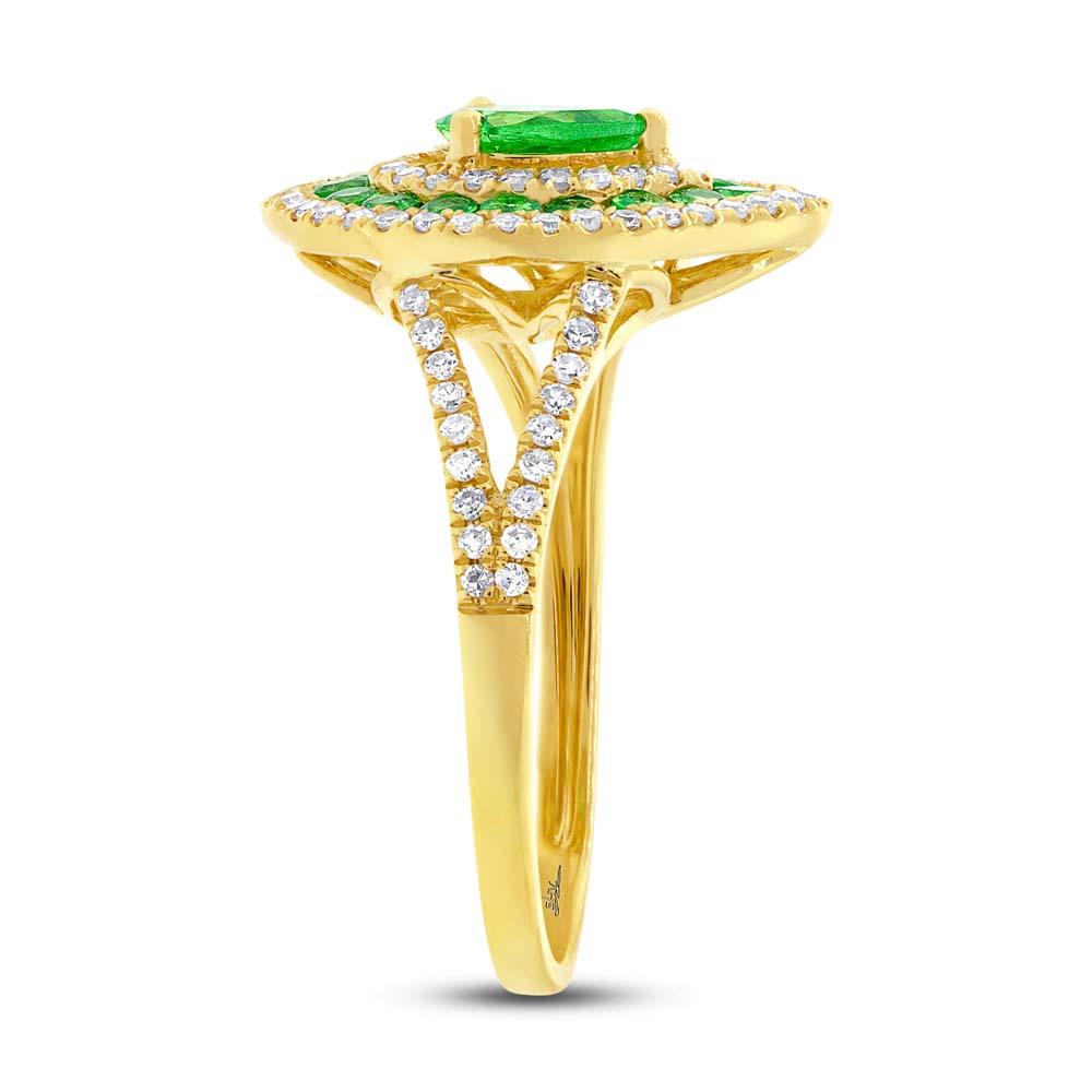 Diamond & 0.81ct Green Garnet 14k Yellow Gold Ring - 0.37ct