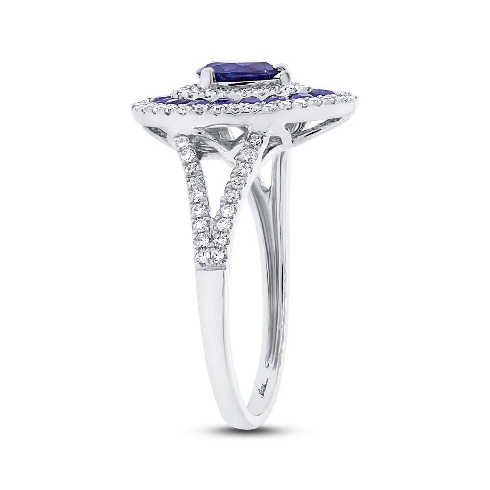 Diamond & 0.93ct Blue Sapphire 14k White Gold Ring - 0.37ct