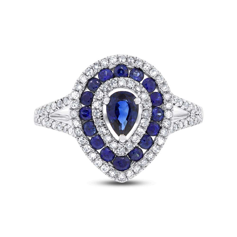 Diamond & 0.93ct Blue Sapphire 14k White Gold Ring - 0.37ct