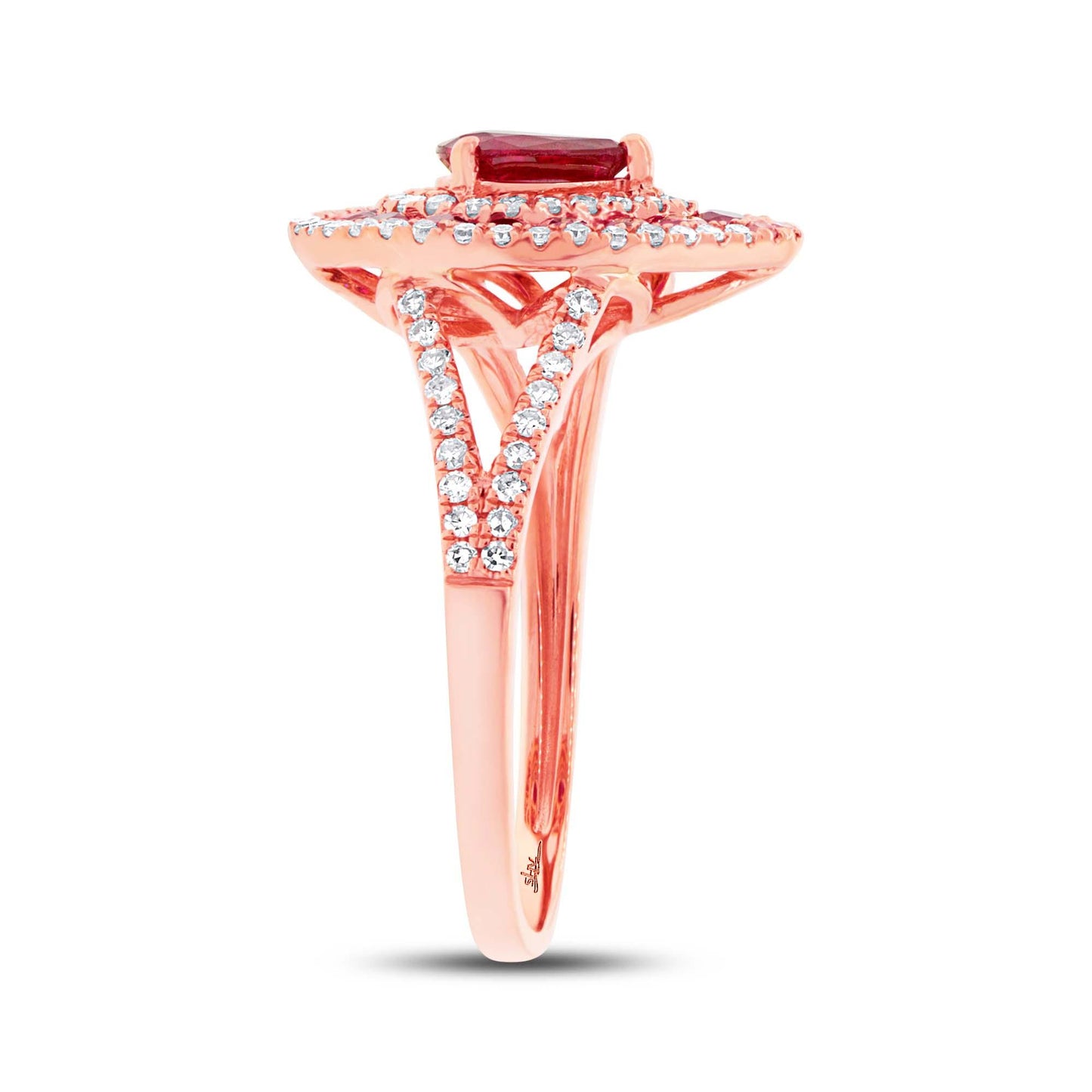 Diamond & 0.98ct Ruby 14k Rose Gold Ring - 0.37ct