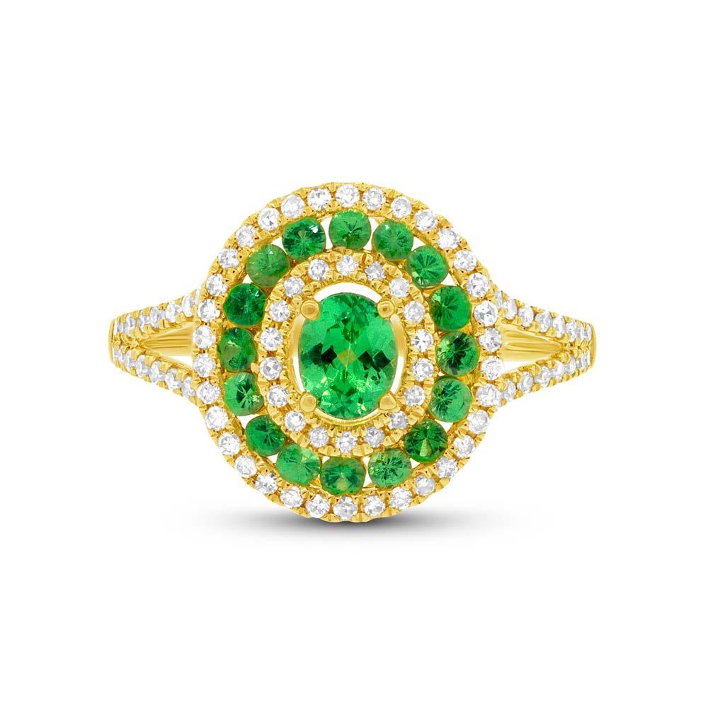 Diamond & 0.82ct Green Garnet 14k Yellow Gold Ring - 0.37ct