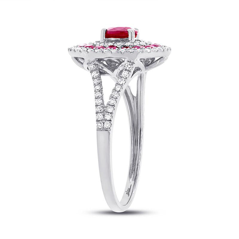 Diamond & 1.00ct Ruby 14k White Gold Ring - 0.35ct