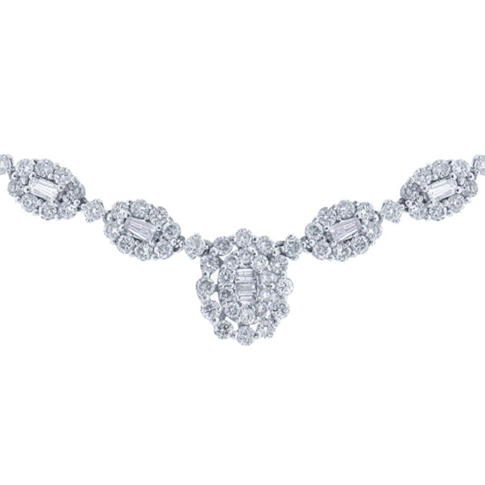 18k Classy White Gold Diamond Necklace - 10.12ct V0084