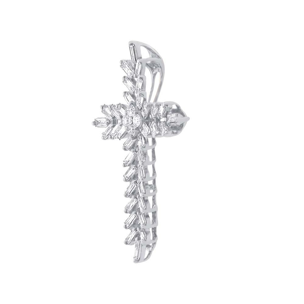 18k White Gold Diamond Baguette Cross Pendant - 0.50ct