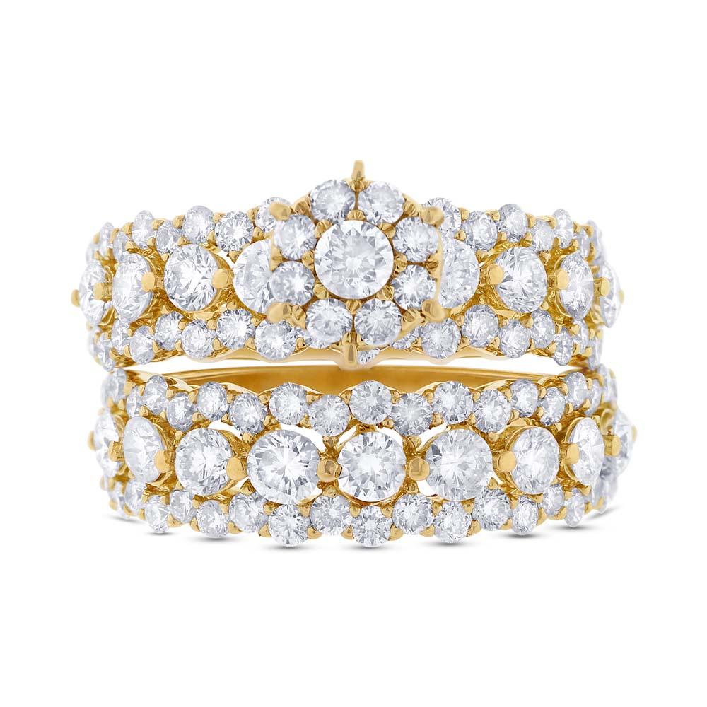 18k Yellow Gold Diamond Wedding Set Cluster - 2.94ct