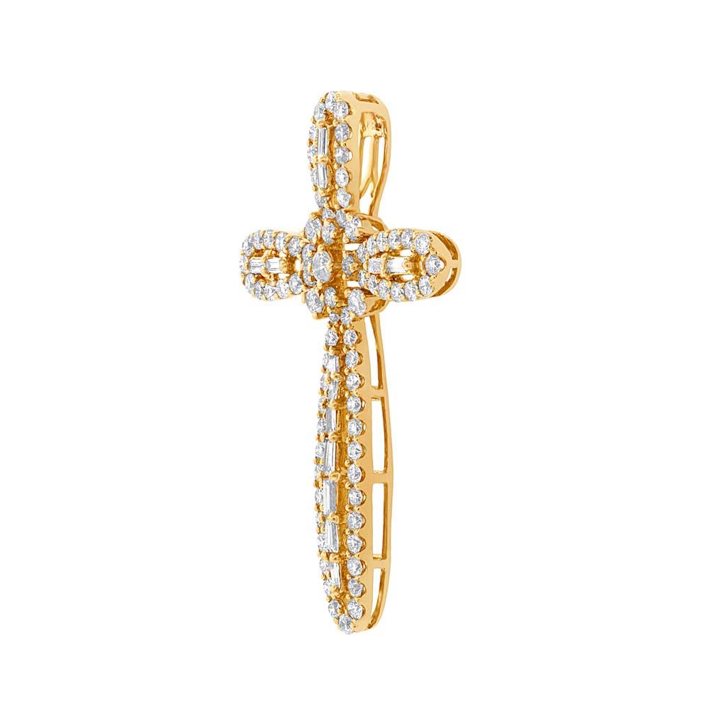 18k Yellow Gold Diamond Cross Pendant - 1.17ct