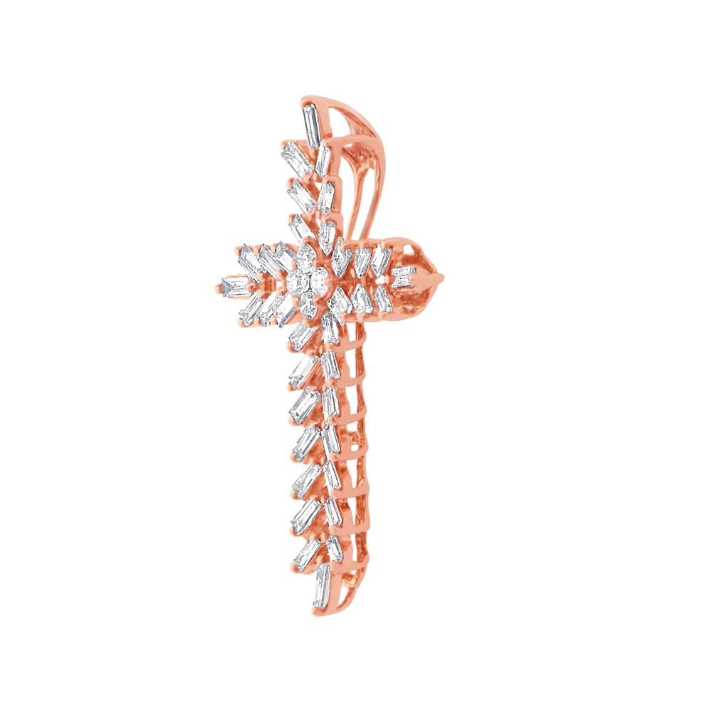 18k Rose Gold Diamond Baguette Cross Pendant - 0.50ct