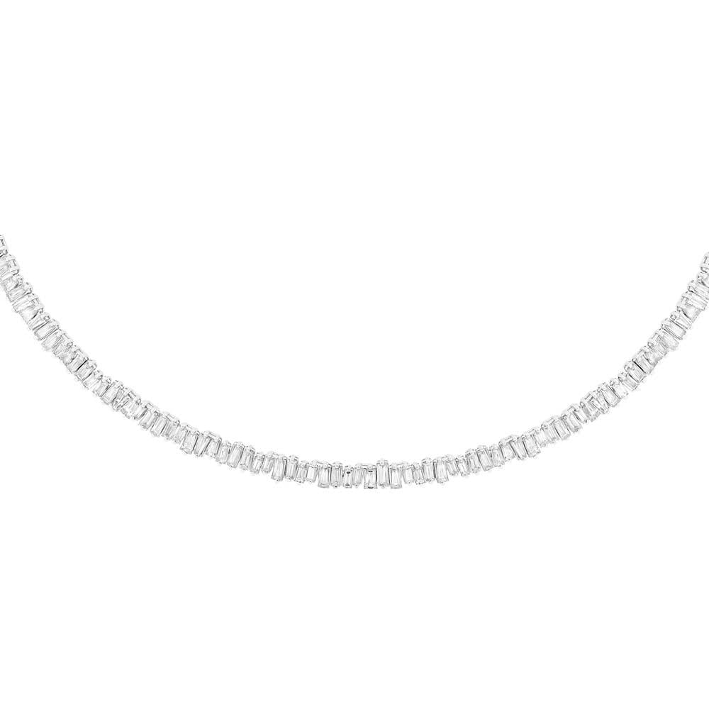 14k White Gold Classy Diamond Baguette Choker Necklace - 9.32ct V0034