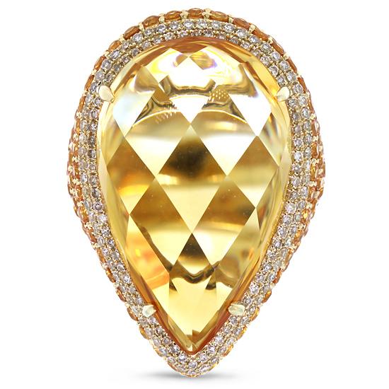 Diamond & 31.74ct Citrine & Yellow Sapphire 14k Yellow Gold Ring - 0.62ct