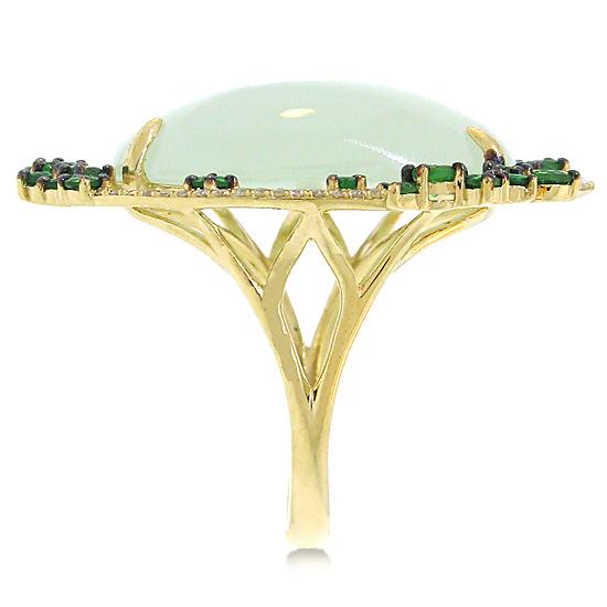 Diamond & 17.69ct Green Carbonate & Green Garnet 14k Yellow Gold Ring - 0.16ct