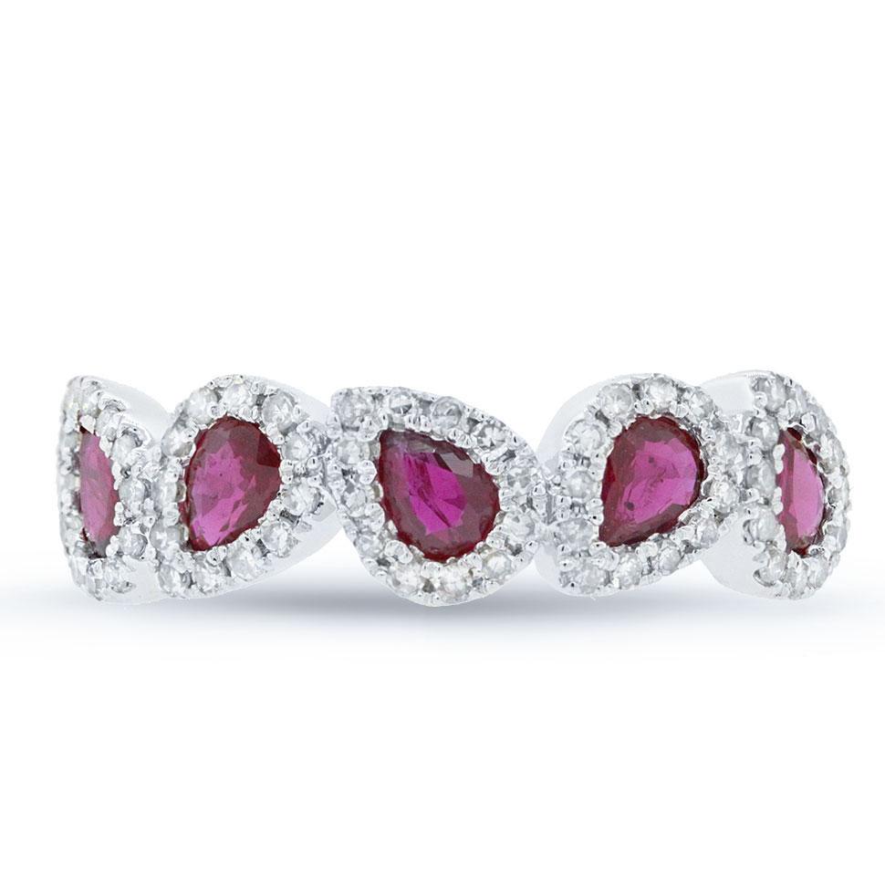Diamond & 0.91ct Ruby 14k White Gold Ring - 0.32ct