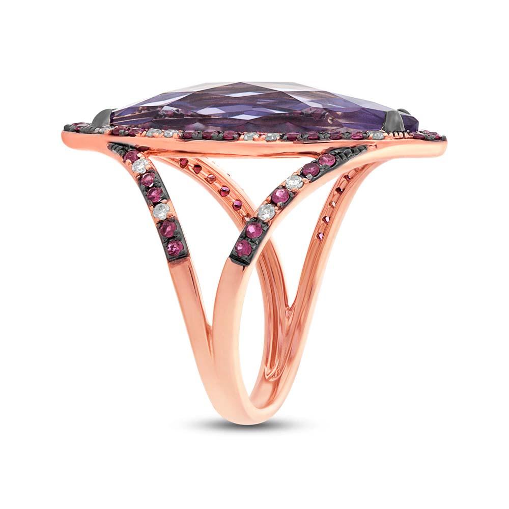 Diamond & 6.52ct Amethyst & Pink Sapphire 14k Rose Gold Ring - 0.15ct