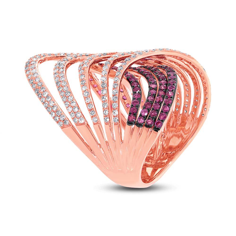 Diamond & 1.42ct Ruby 14k Rose Gold Ring - 1.03ct