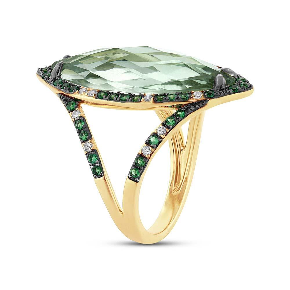 Diamond & 6.79ct Green Amethyst & Green Garnet 14k Yellow Gold Ring - 0.15ct