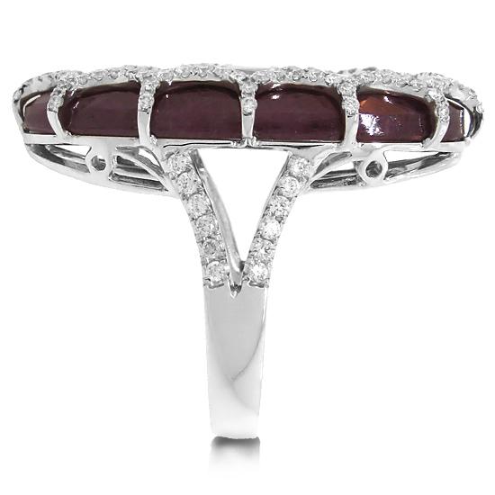 Diamond & 21.57ct Flat Rose Cut Ruby 18k White Gold Ring - 0.69ct