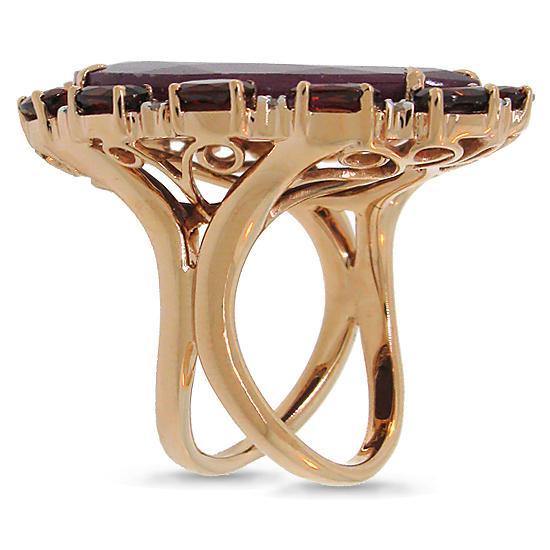 Diamond & 29.14ct Flat Rose Cut Ruby & Garnet 18k Rose Gold Ring - 0.12ct