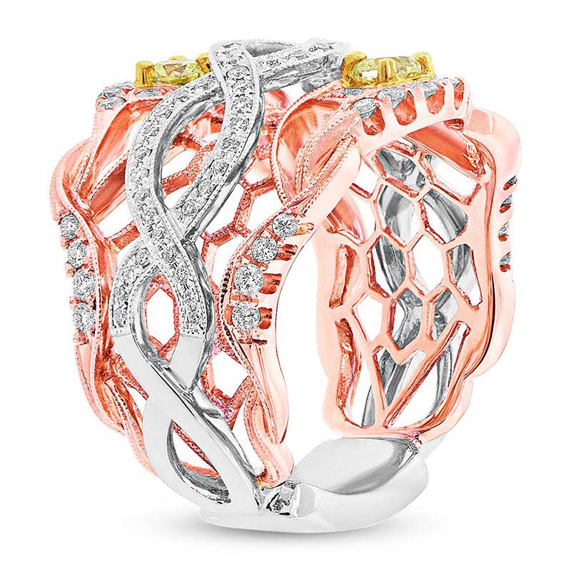 18k Three-tone Gold White & Fancy Color Diamond Ring - 0.88ct