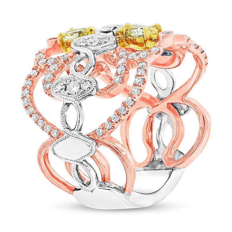 18k Three-tone Gold White & Fancy Color Diamond Ring - 0.88ct