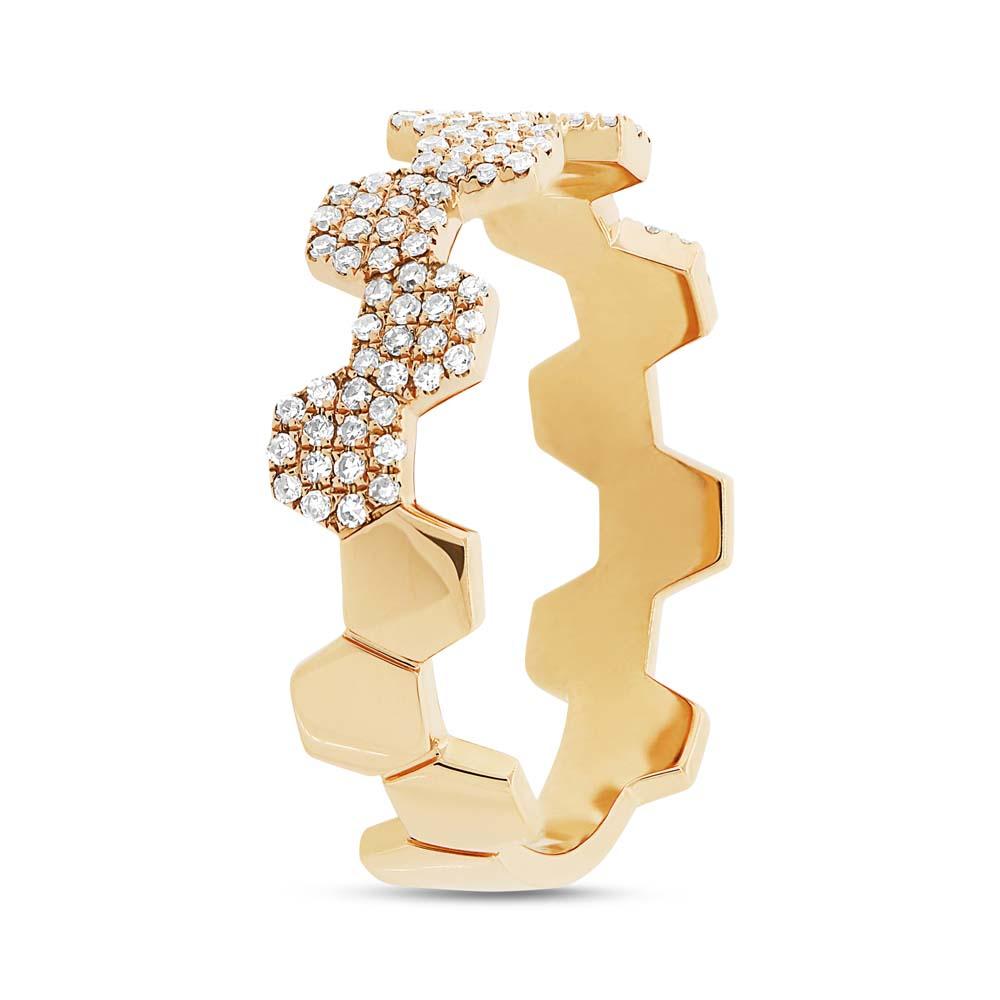 14k Yellow Gold Diamond Pave Hexagon Ring - 0.26ct