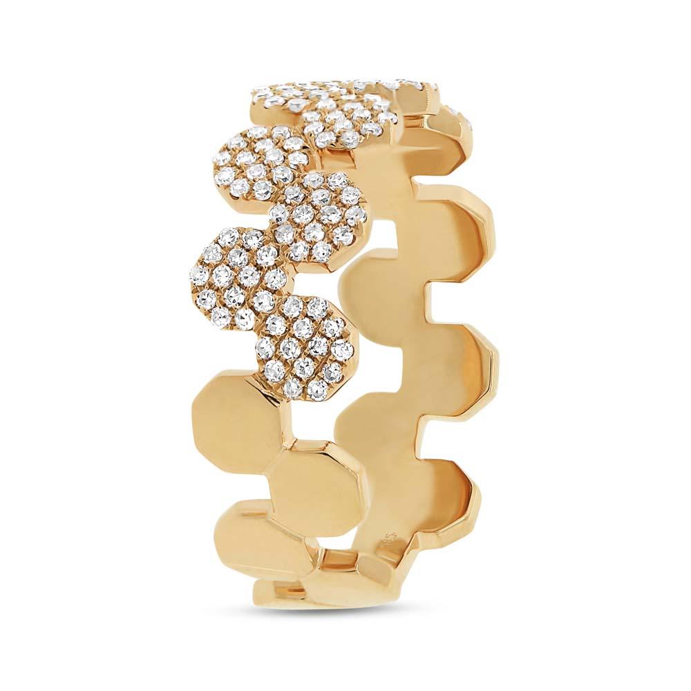 14k Yellow Gold Diamond Pave Octagon Ring - 0.33ct