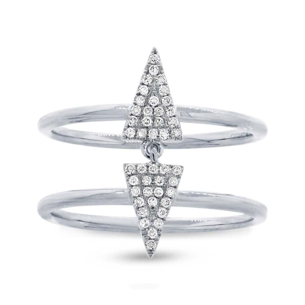 14k White Gold Diamond Pave Triangle Ring - 0.14ct