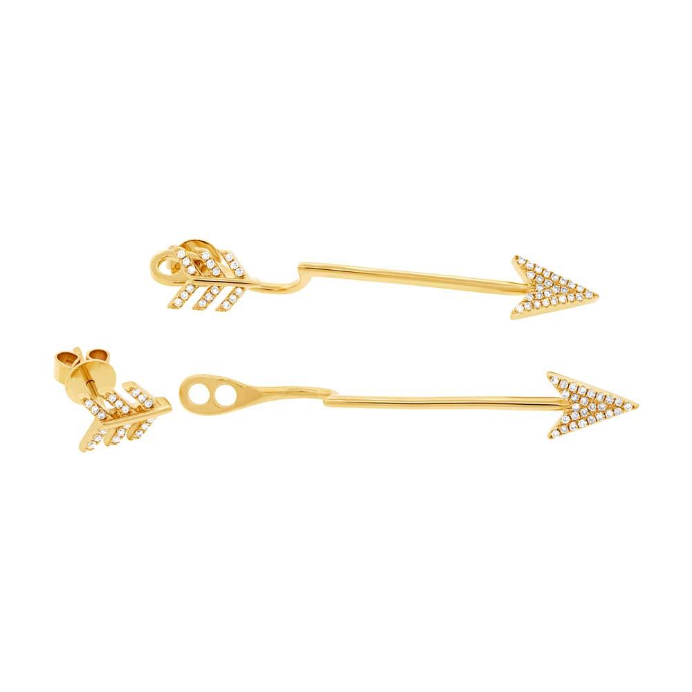 14k Yellow Gold Diamond Arrow Earring Jacket with Stud