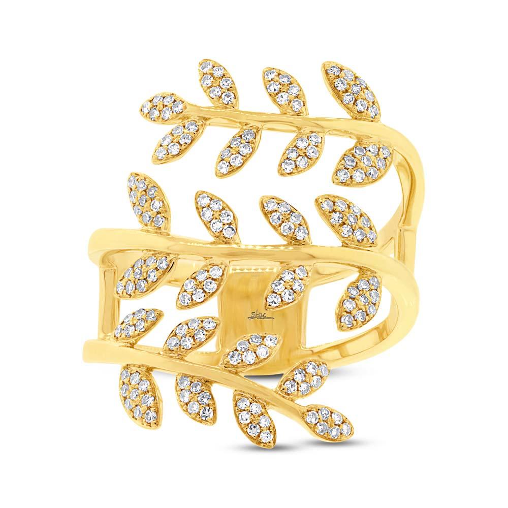 14k Yellow Gold Diamond Leaf Ring - 0.34ct