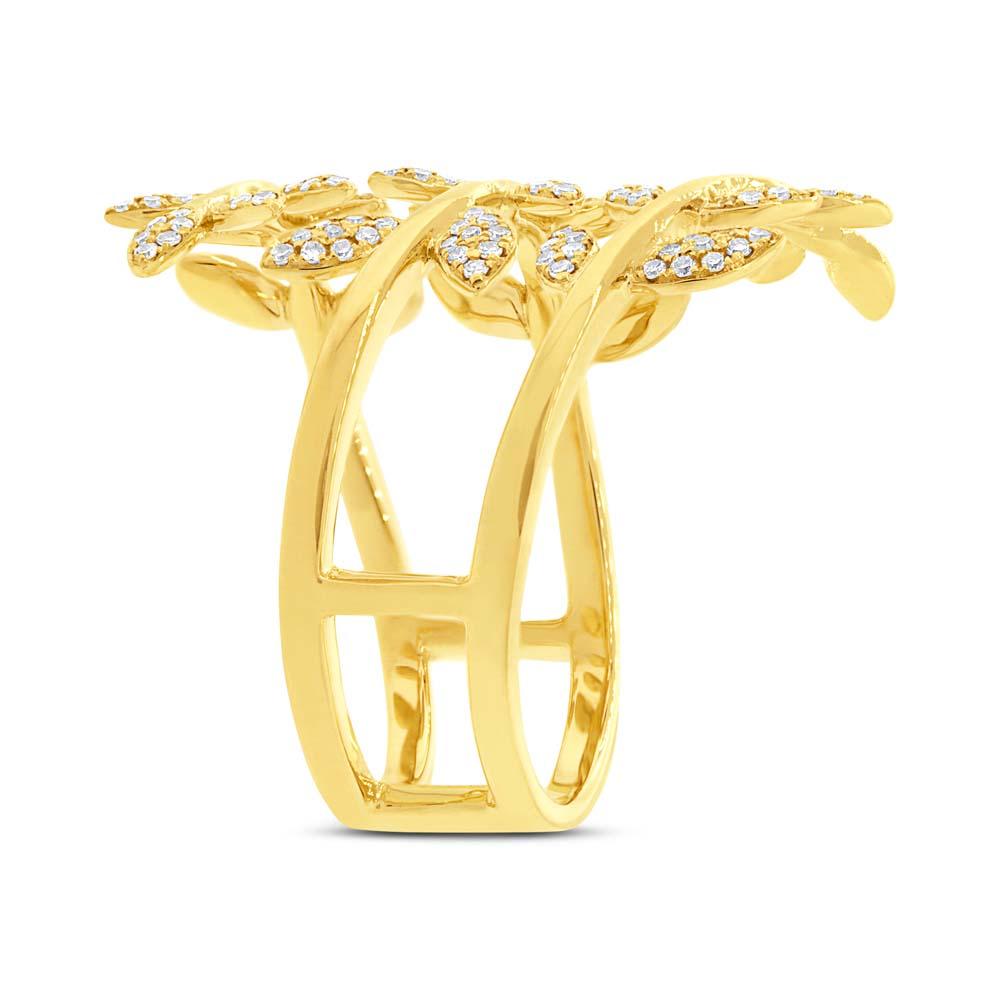 14k Yellow Gold Diamond Leaf Ring - 0.34ct