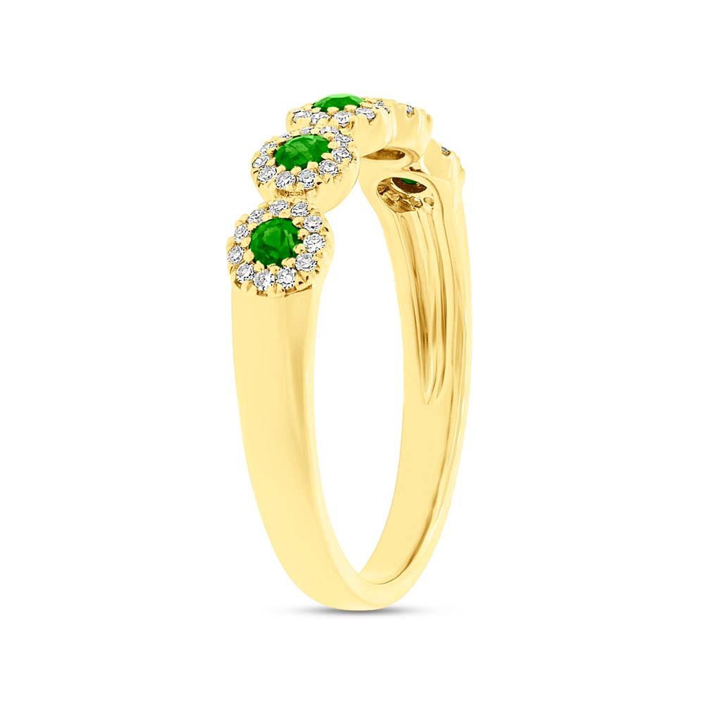 Diamond & 0.30ct Green Garnet 14k Yellow Gold Lady's Band