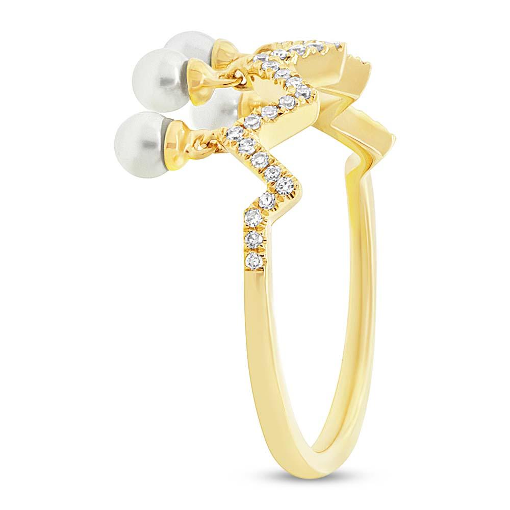 Diamond & 0.17ct Fresh Water Pearl 14k Yellow Gold Ring - 0.13ct