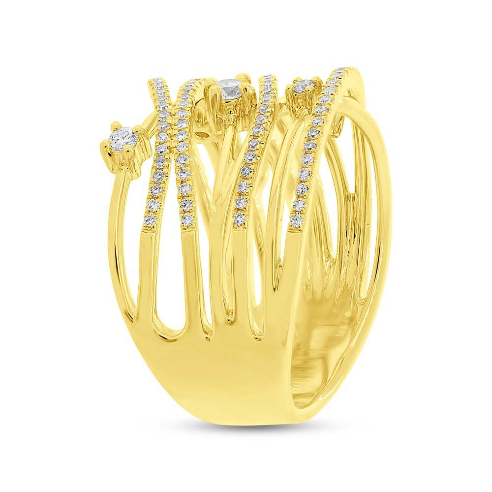 14k Yellow Gold Diamond Bridge Ring - 0.49ct