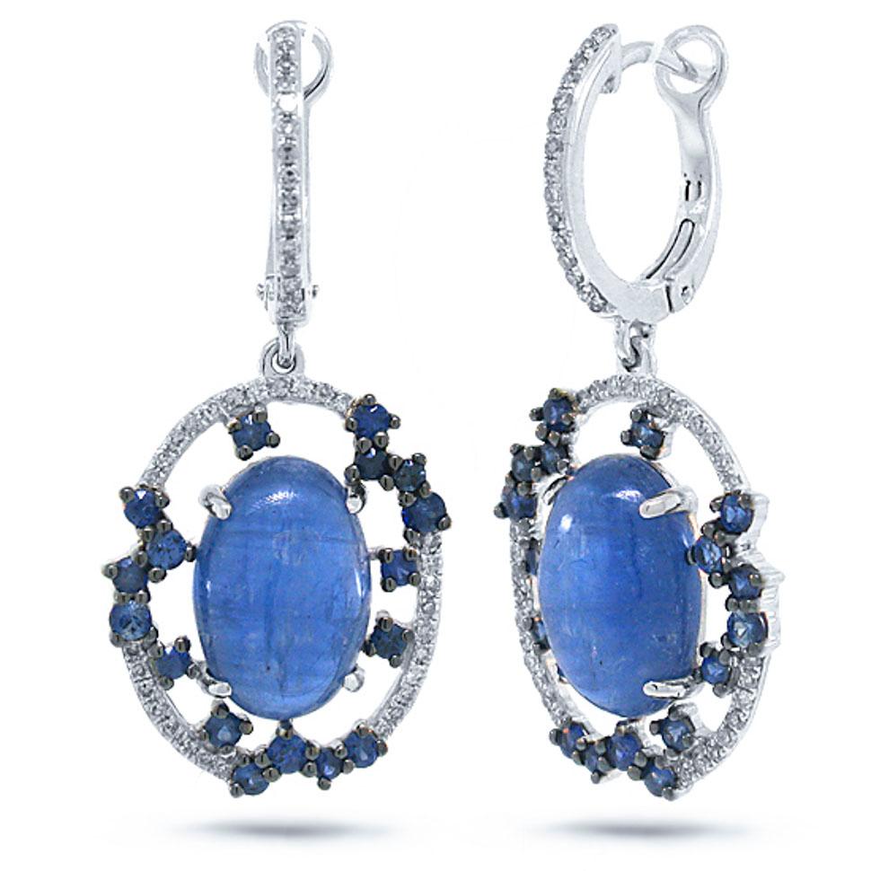 Diamond & 8.83ct Kyanite & Blue Sapphire 14k White Gold Earring - 0.27ct
