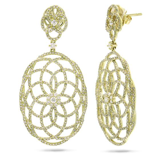 14k Yellow Gold Diamond Lace Earring - 2.58ct