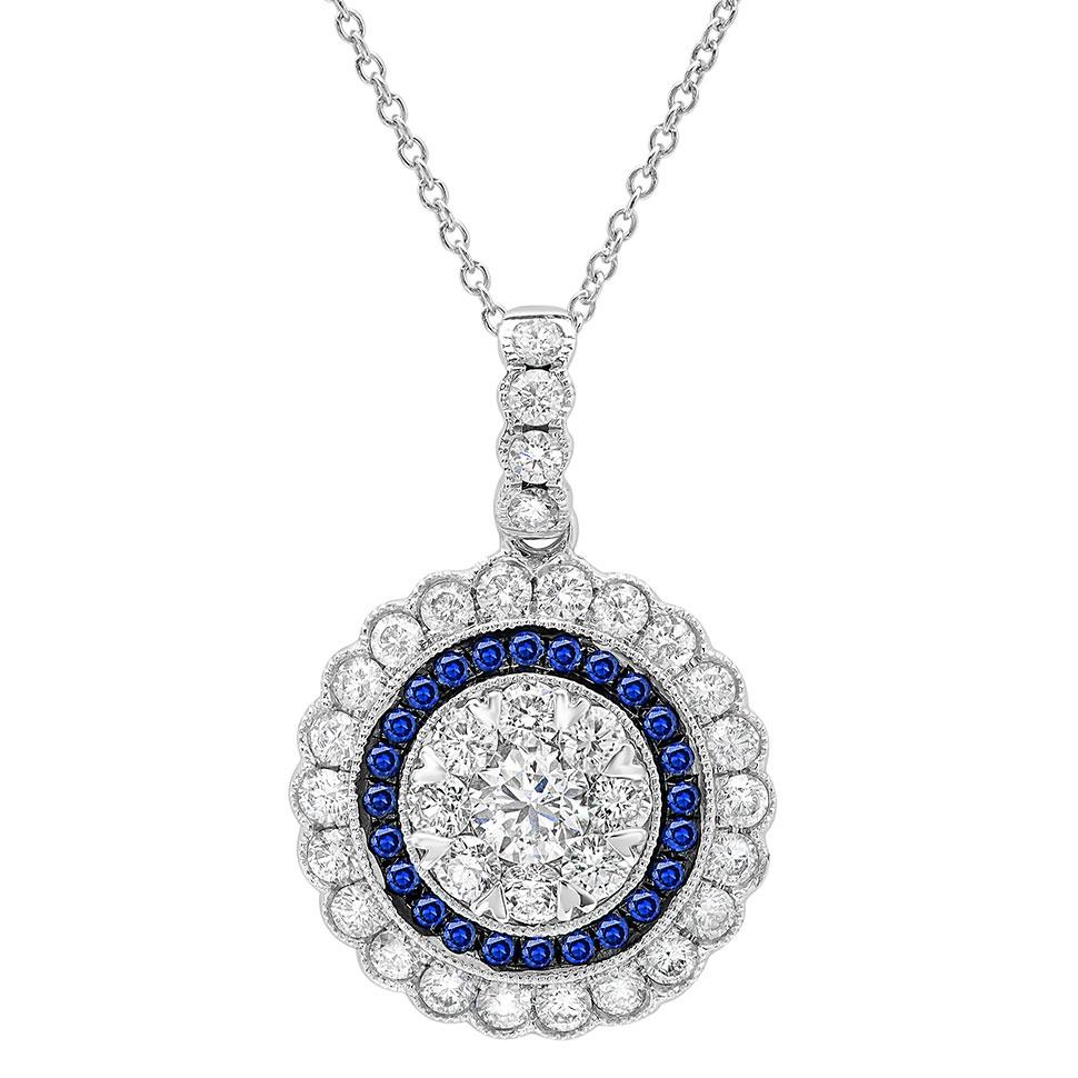 Diamond & 0.17ct Blue Sapphire 14k White Gold Pendant - 1.08ct