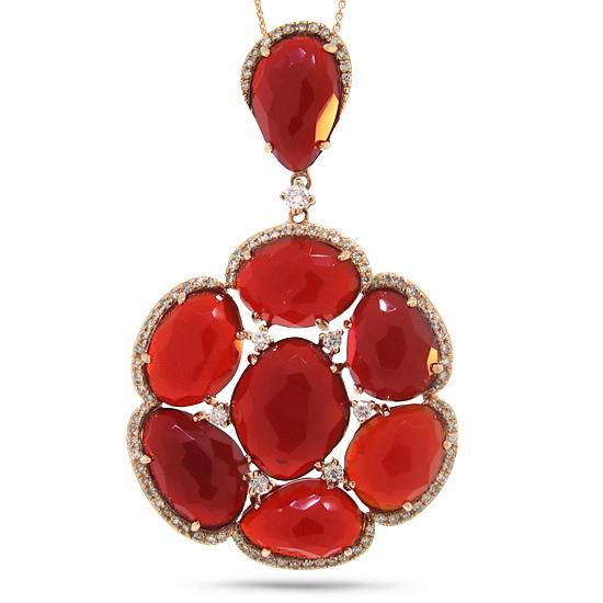 Diamond & 19.68ct Red Agate 14k Rose Gold Pendant - 0.48ct