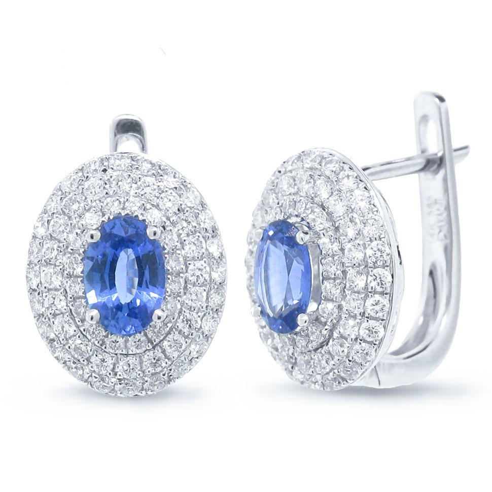 Diamond & 1.04ct Blue Sapphire 14k White Gold Earring - 0.70ct