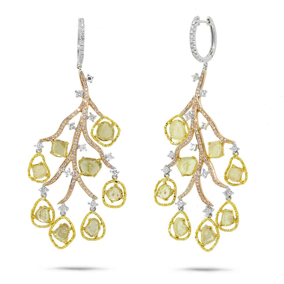 18k Three-tone Gold Fancy Color Diamond Earring - 4.55ct