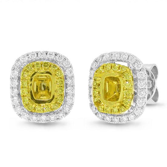 18k Two-tone Gold Natural Yellow Diamond Semi-mount Earrring - 0.50ct