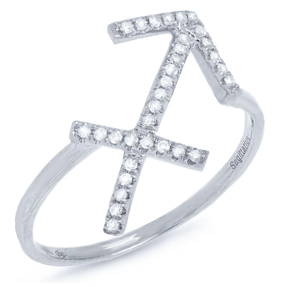 14k White Gold Diamond Zodiac Sagittarius Ring - 0.13ct