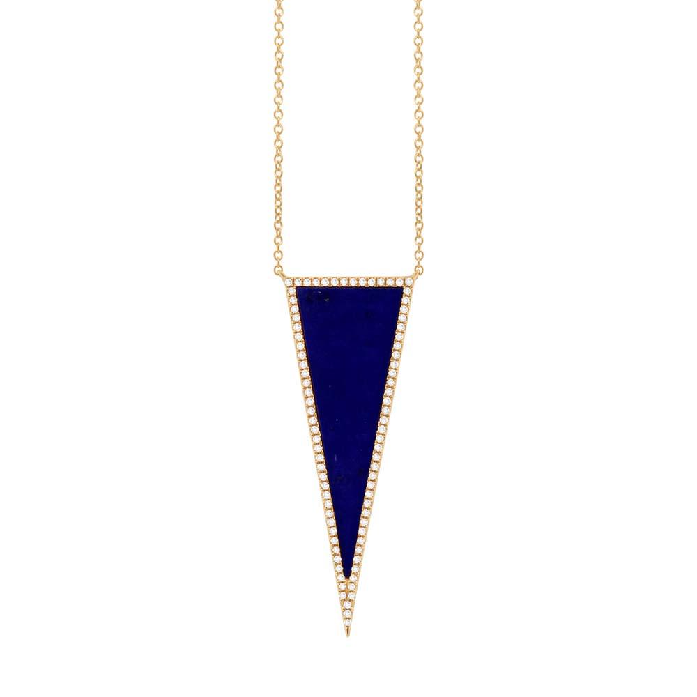 Diamond & 2.77ct Lapis 14k Yellow Gold Triangle Necklace - 0.25ct