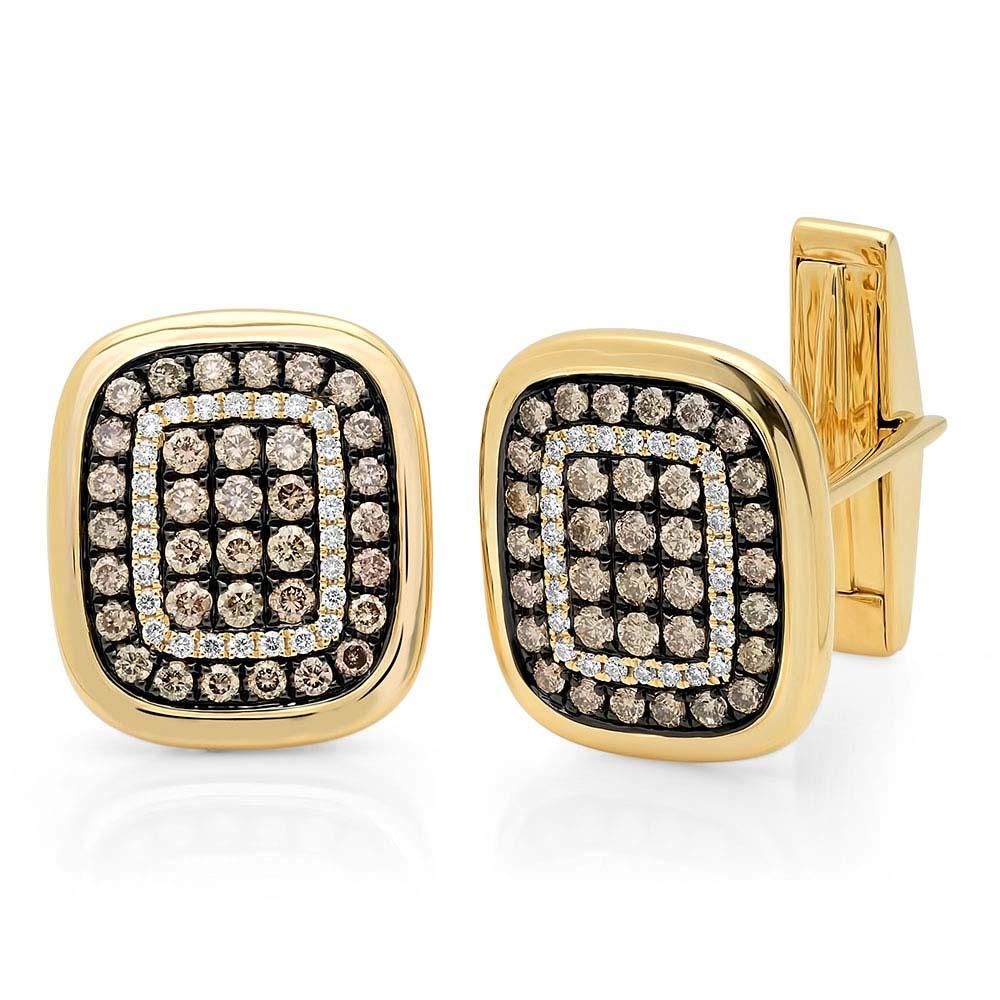 14k Yellow Gold White & Champagne Diamond Cuff Links - 1.45ct