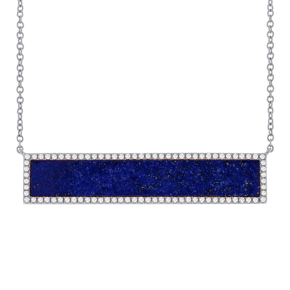 Diamond & 2.98ct Lapis 14k White Gold Bar Necklace