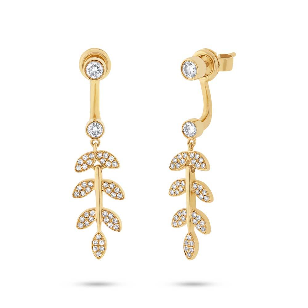 14k Yellow Gold Diamond Leaf Ear Jacket Earring with Studs