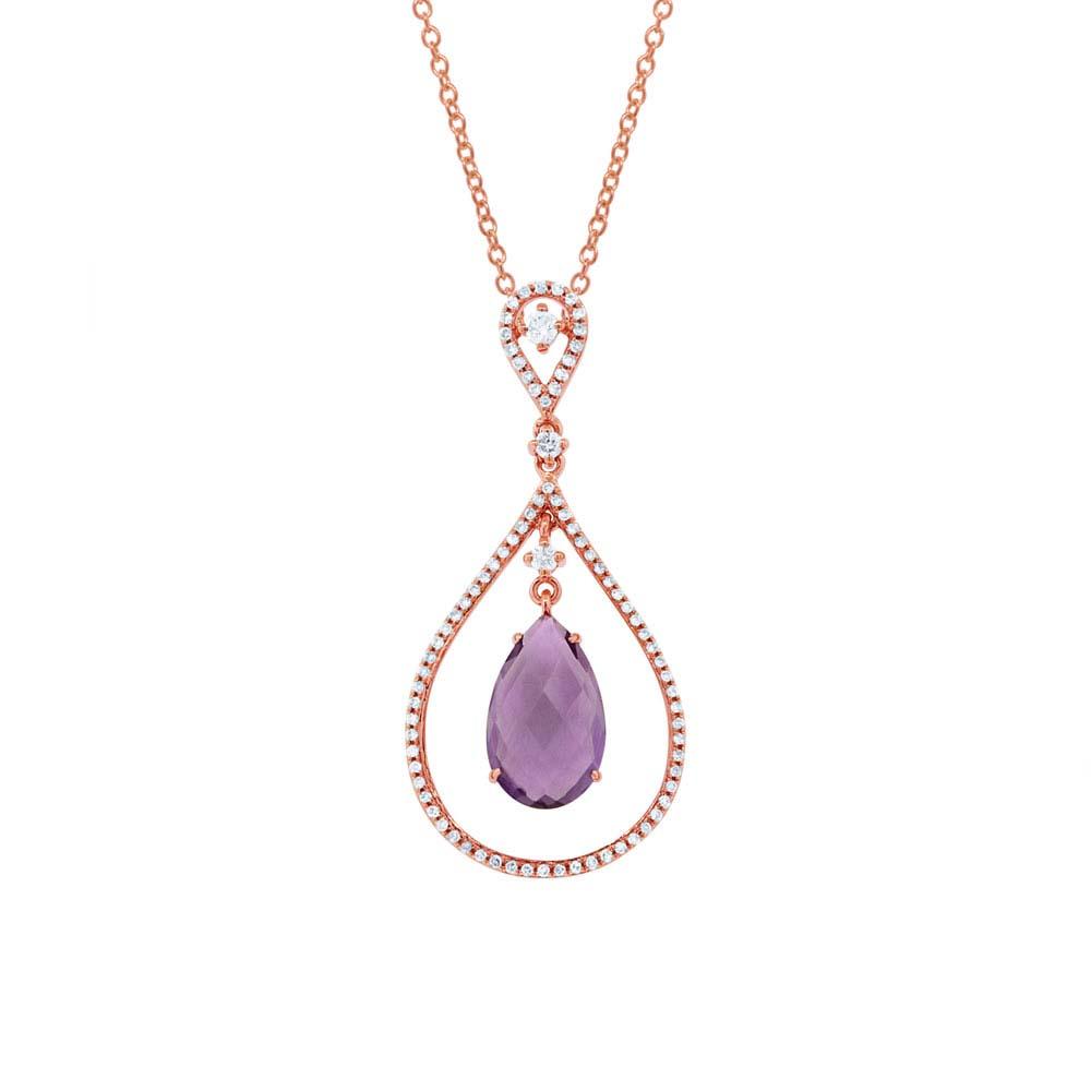 Diamond & 3.17ct Amethyst 14k Rose Gold Pendant - 0.35ct