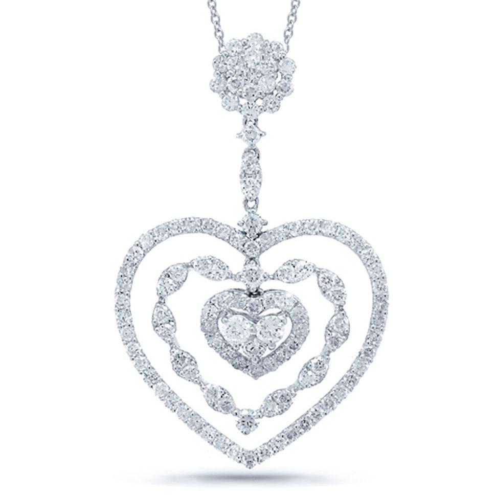 18k White Gold Diamond Heart Pendant - 2.41ct
