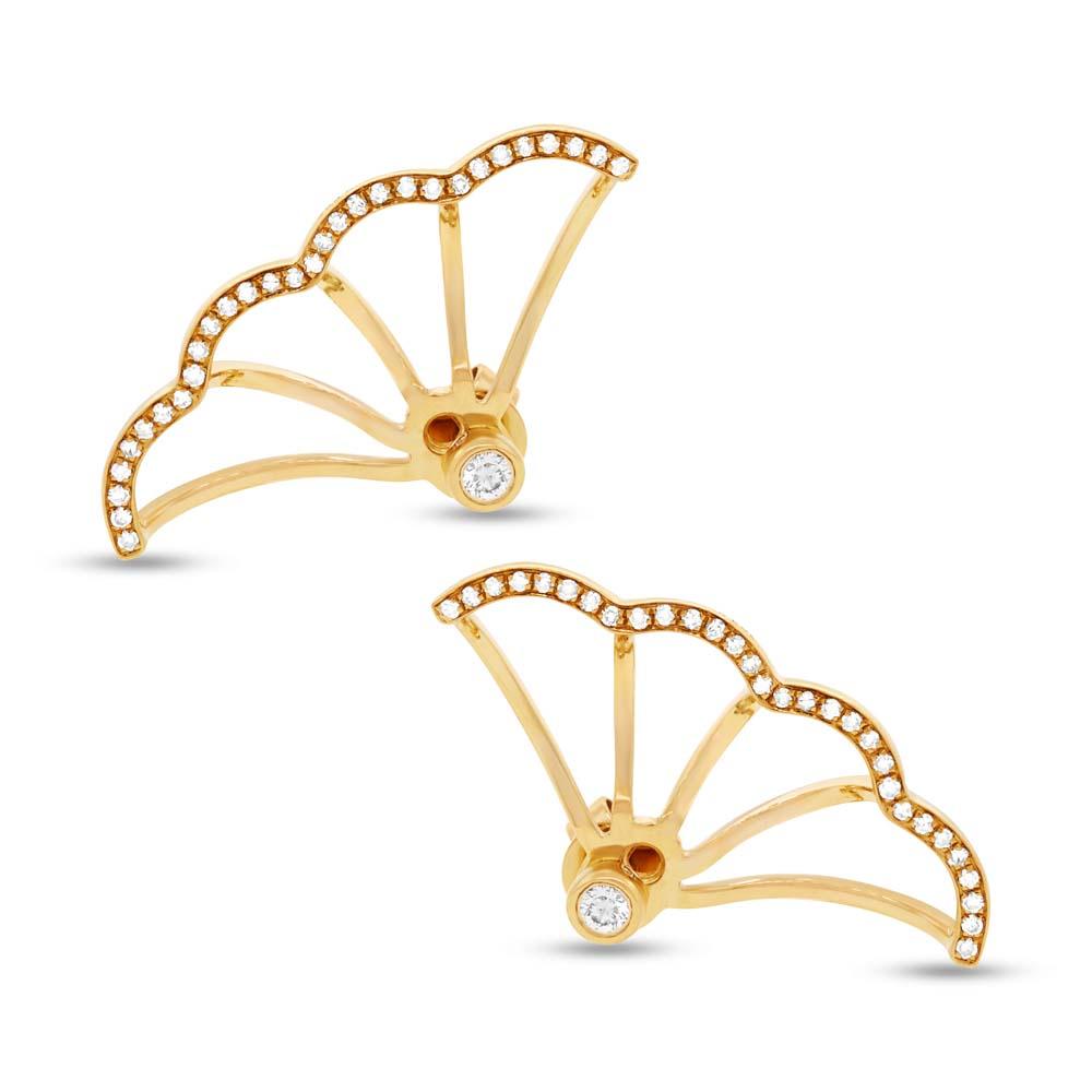 14k Yellow Gold Diamond Ear Jacket Earring with Studs