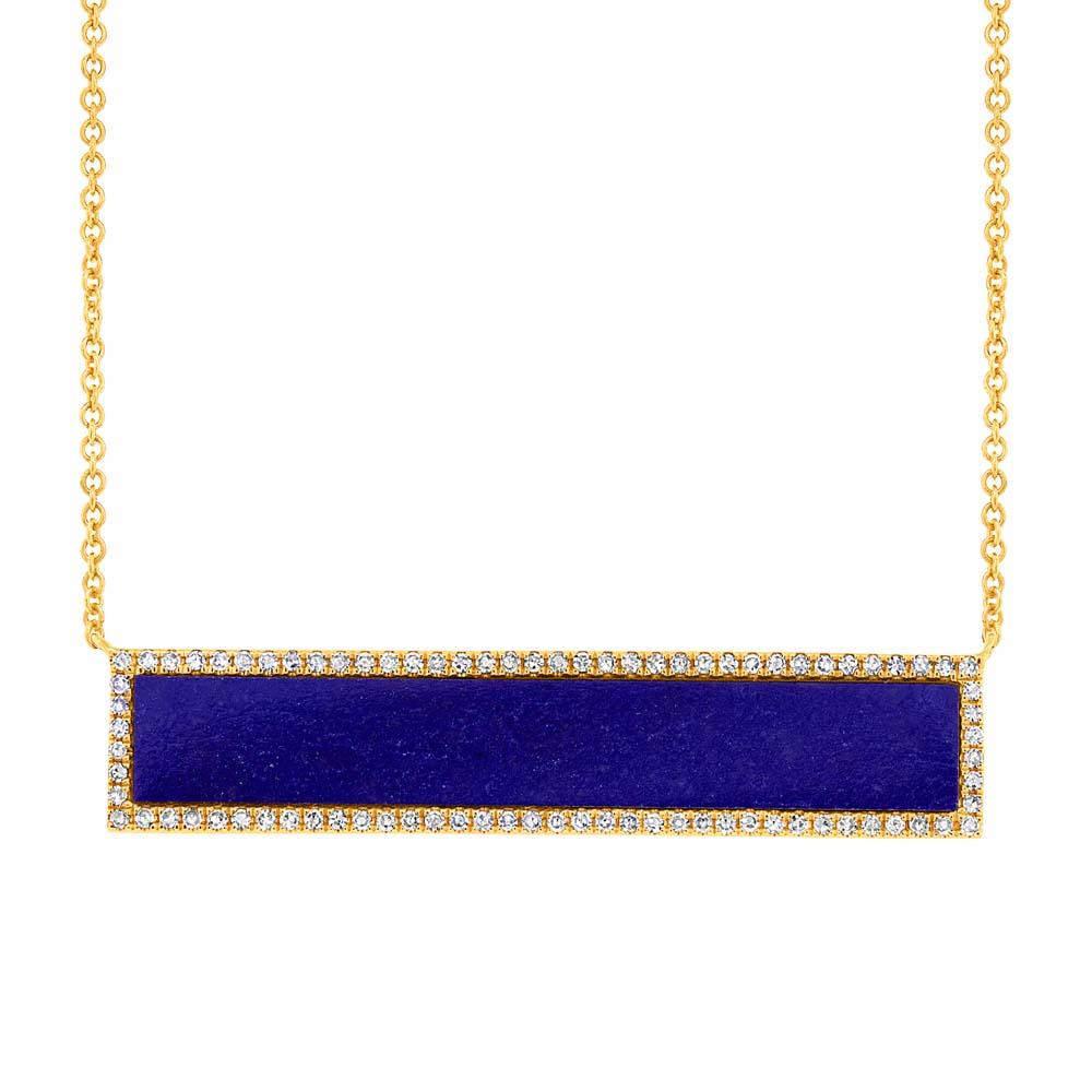 Diamond & 2.98ct Lapis 14k Yellow Gold Bar Necklace